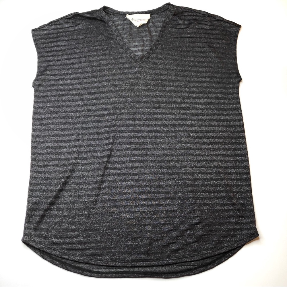 Two by Vince Camuto Striped Sparkle V-Neck Top S